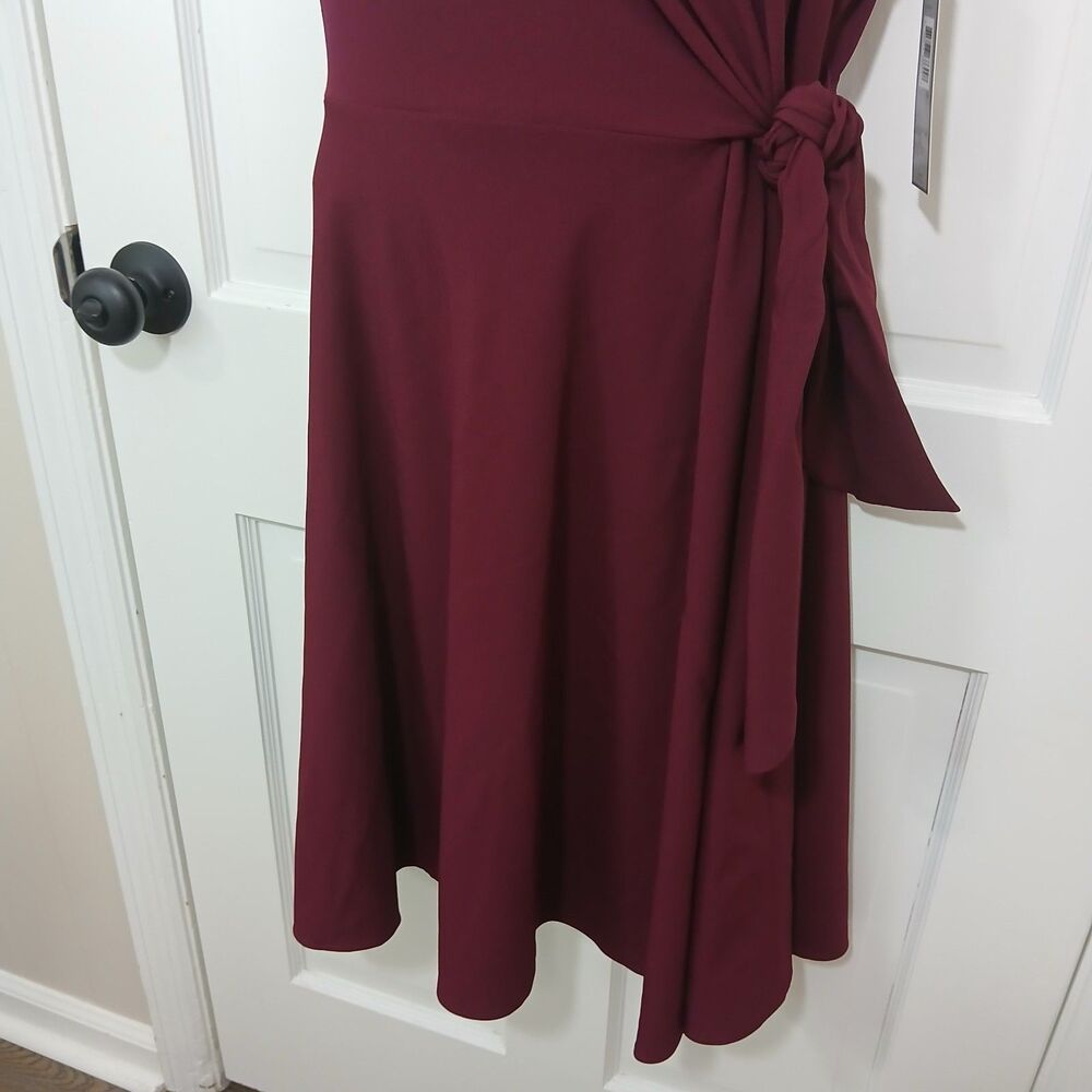 NWT Chelsea Rose Women's Size 16 Wine Burgundy Sleeveless Tie Waist A-Line Dress - Picture 5 of 16